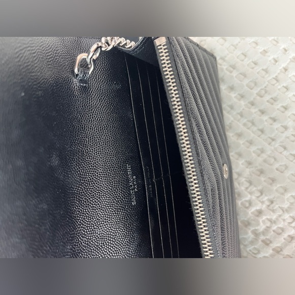 Saint Laurent Monogram Small Envelope Wallet on Chain/ Clutch - Black w Silver - Picture 2 of 9